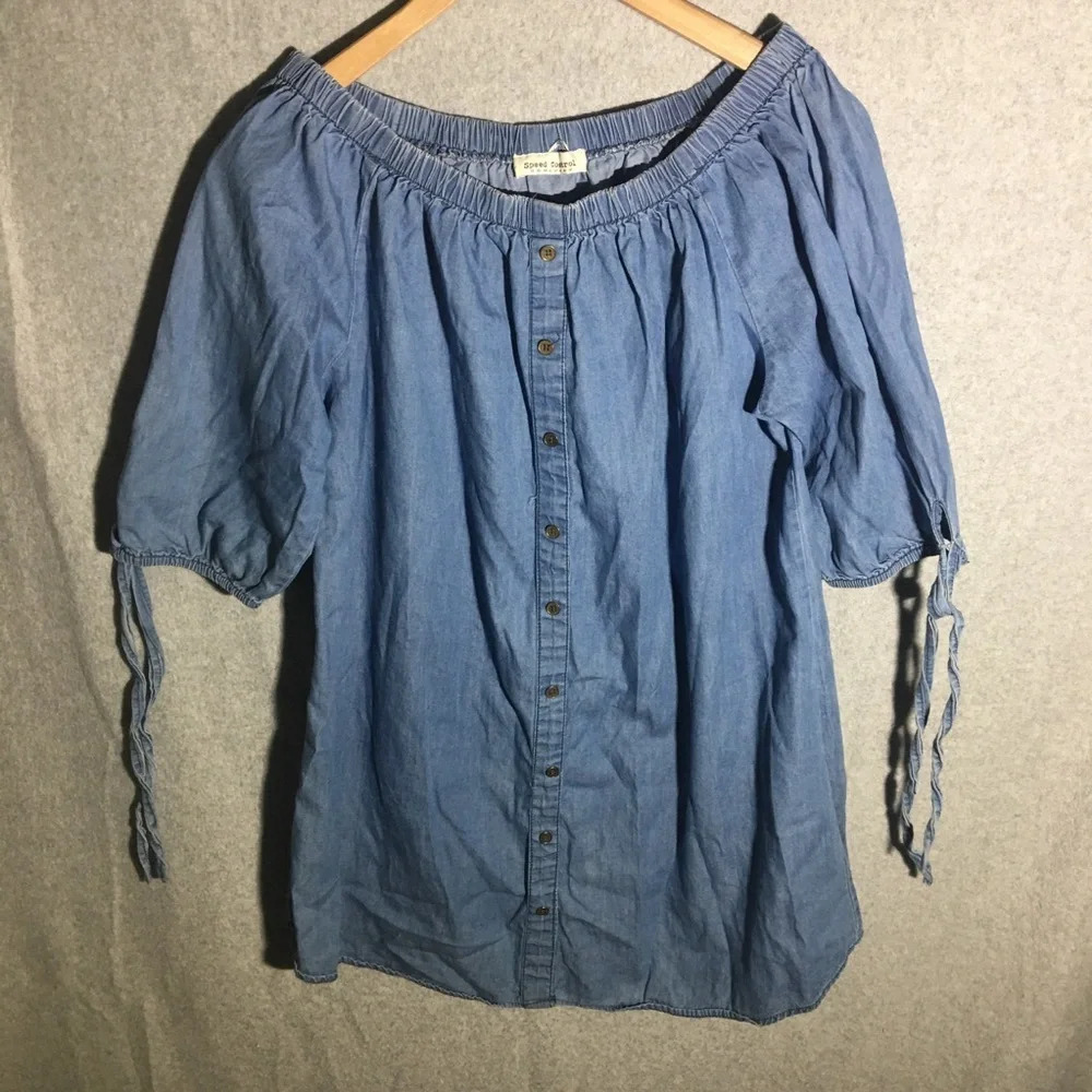 Womens Speed Control Dress Denim Look Cotton Casual Summer Spring Off Shoulder